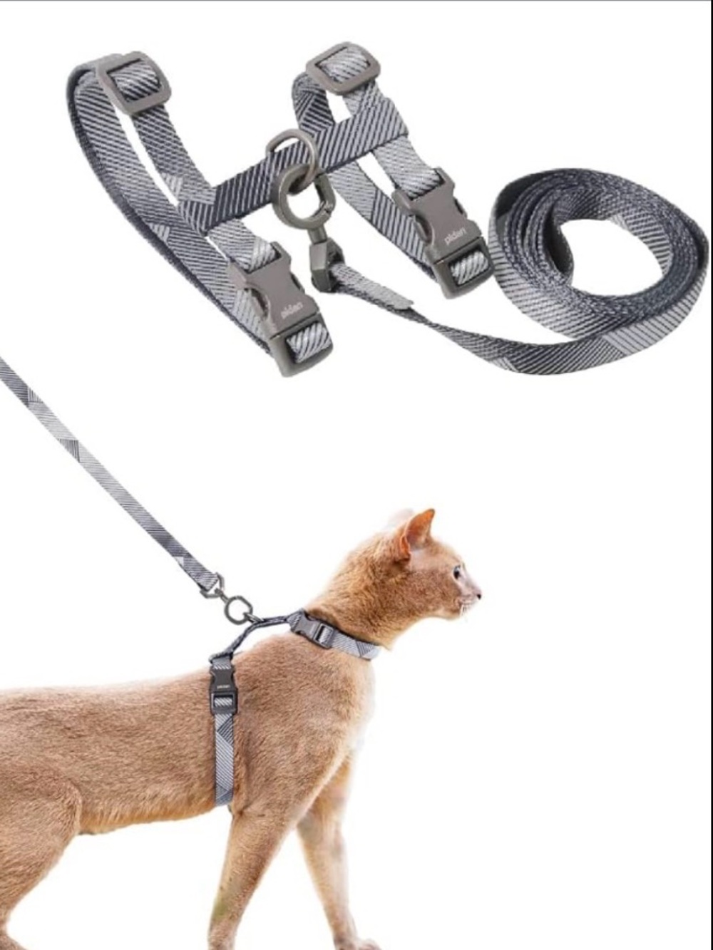Set of 2 Gray Cat Harness and Leash Set